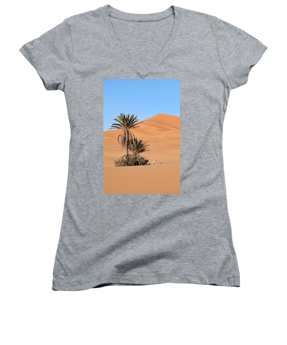 Palms Women's V-Neck featuring the photograph Palm Trees in Desert by Aivar Mikko