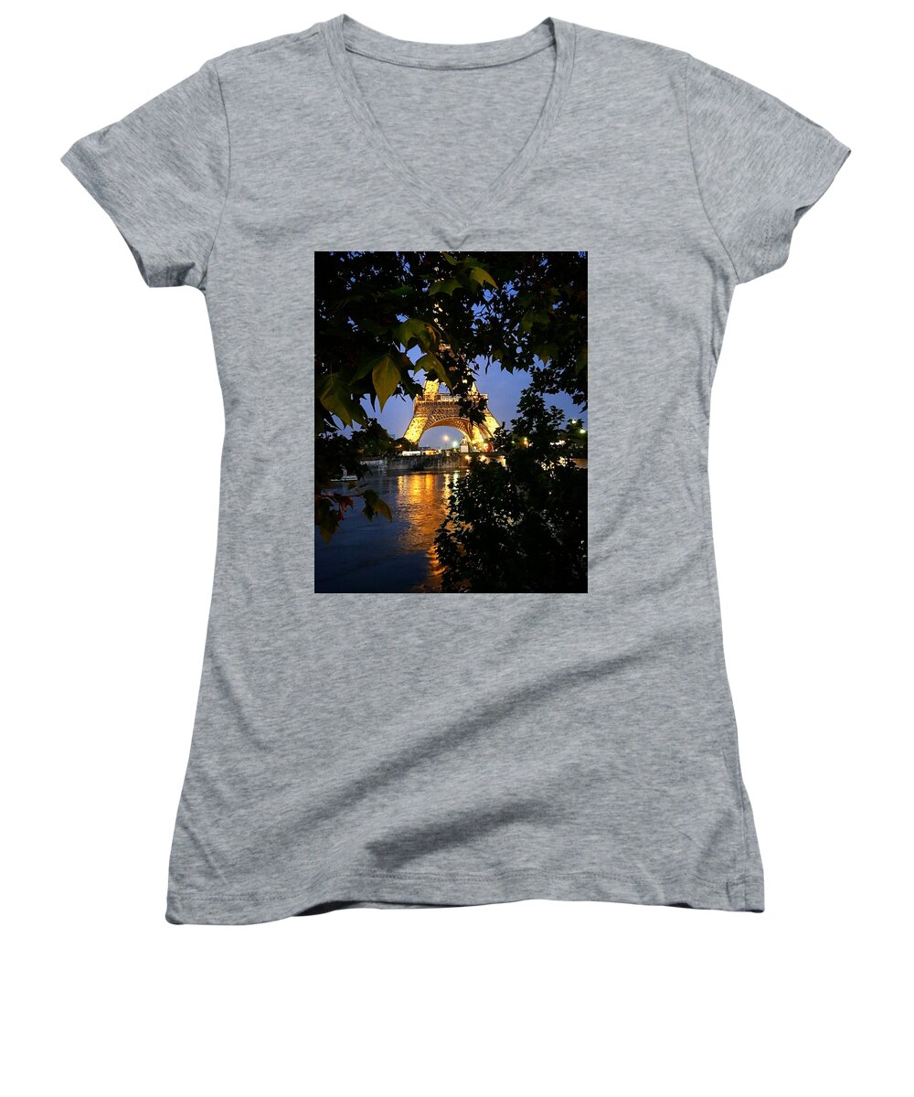 Landscapes Women's V-Neck featuring the photograph Paris by Night by Nancy Ann Healy