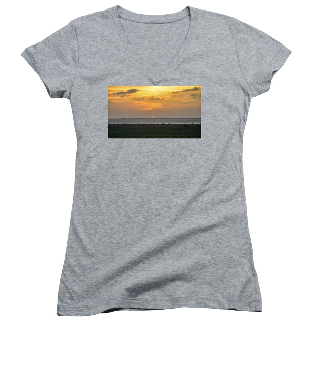 Sunset Women's V-Neck featuring the photograph Pastel Sky by Debra Martz