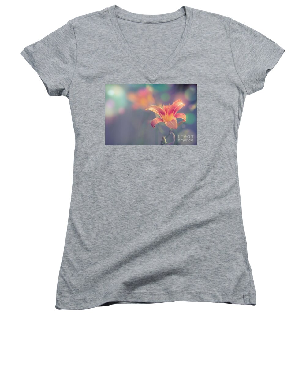 Daylily Women's V-Neck featuring the photograph Pastel Summer by Eva Lechner