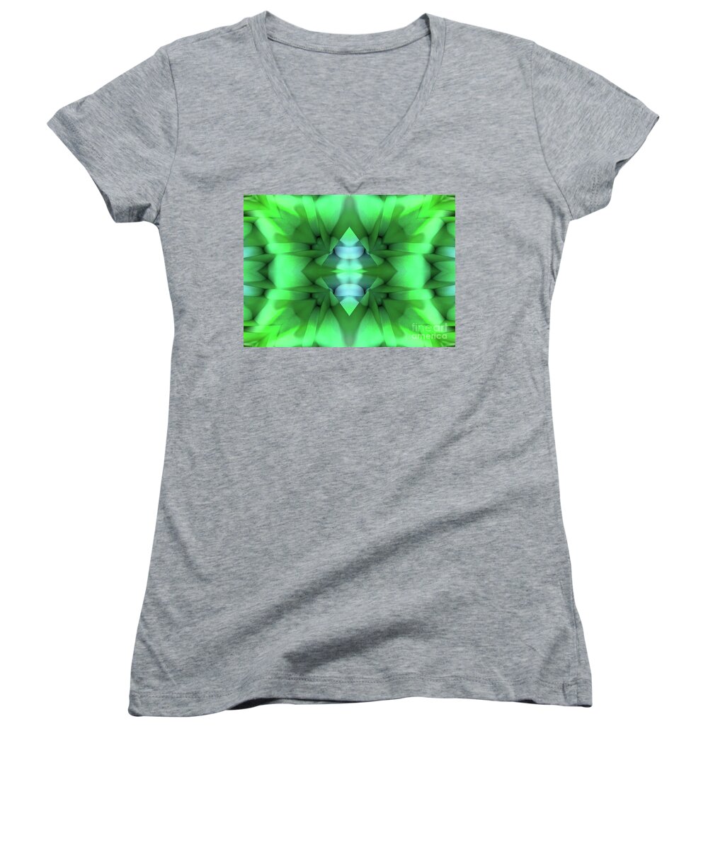 Abstract Women's V-Neck featuring the digital art Pattern in Green by Linda Phelps