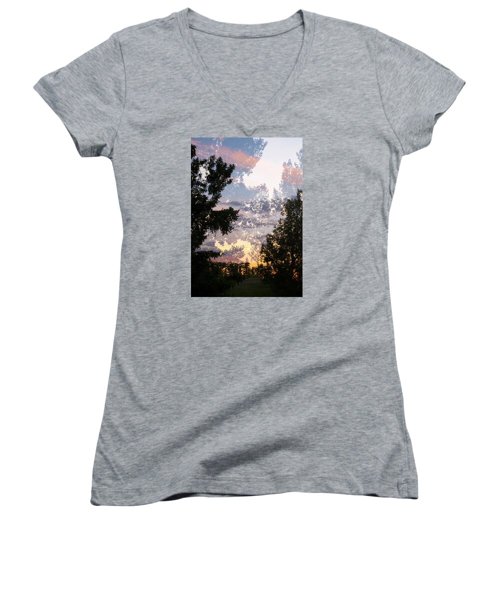 Multiple Exposure Women's V-Neck featuring the photograph Paynotn Sunset by Ellery Russell