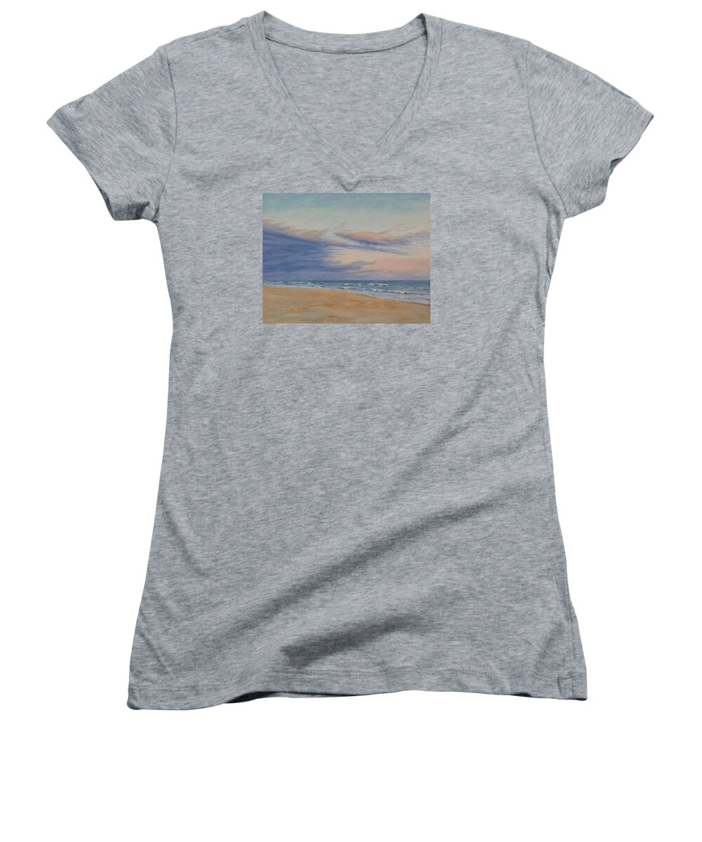 Seascape Women's V-Neck featuring the painting Peaceful by Joe Bergholm