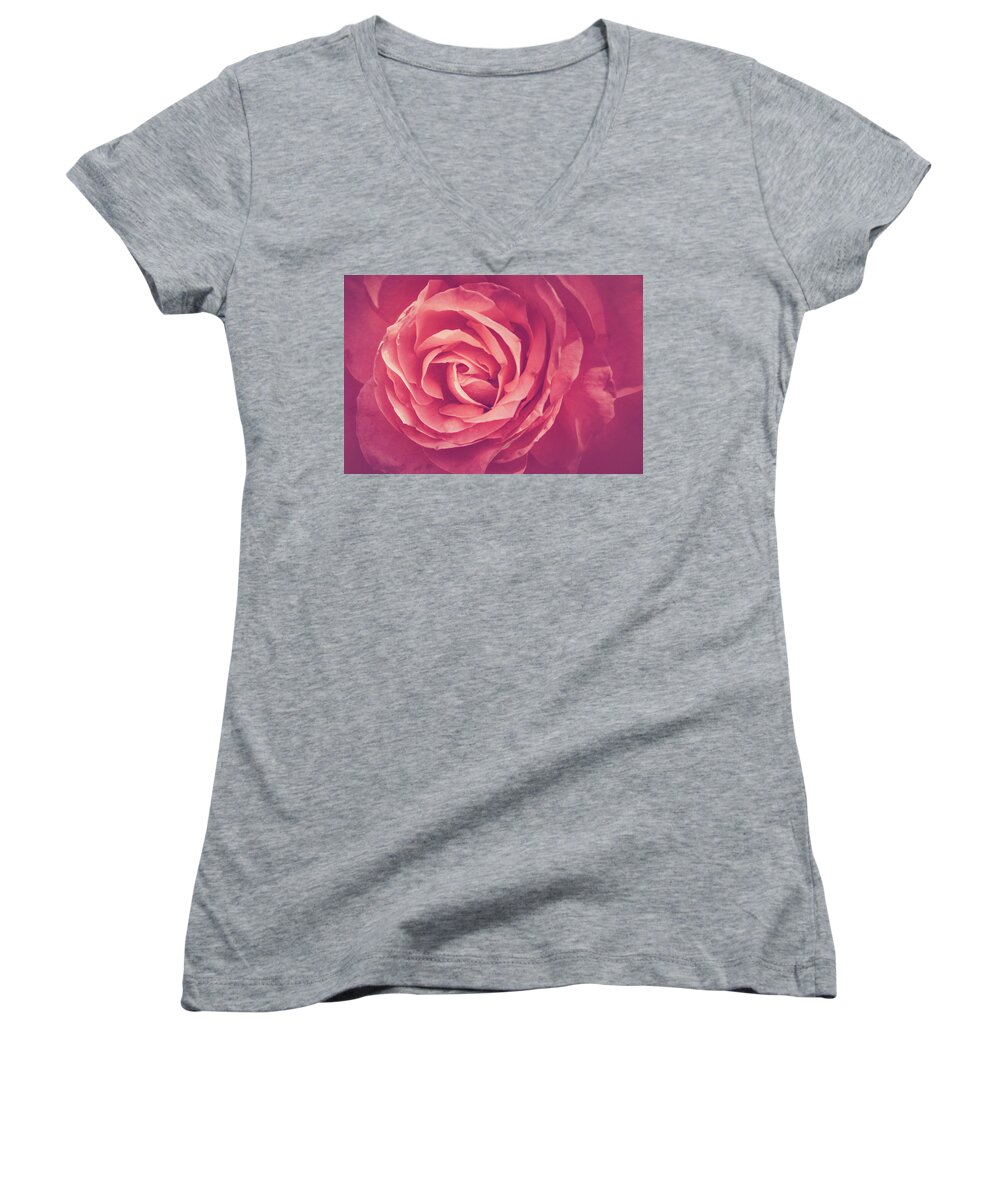 Rose Women's V-Neck featuring the photograph Blooms And Petals by Elvira Pinkhas