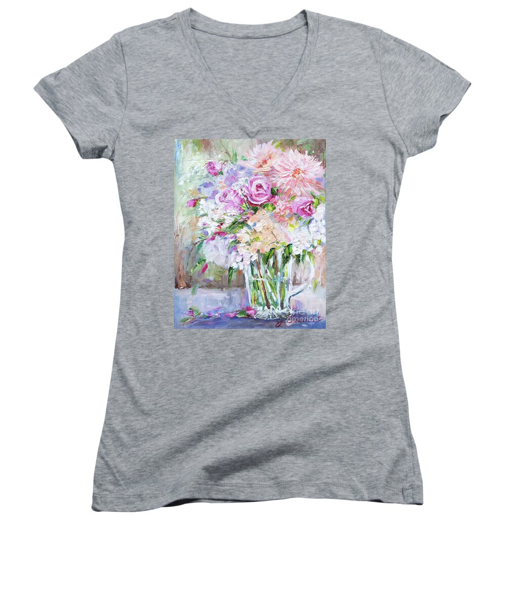  Women's V-Neck featuring the painting Peach and Pink Bouquet by Jennifer Beaudet