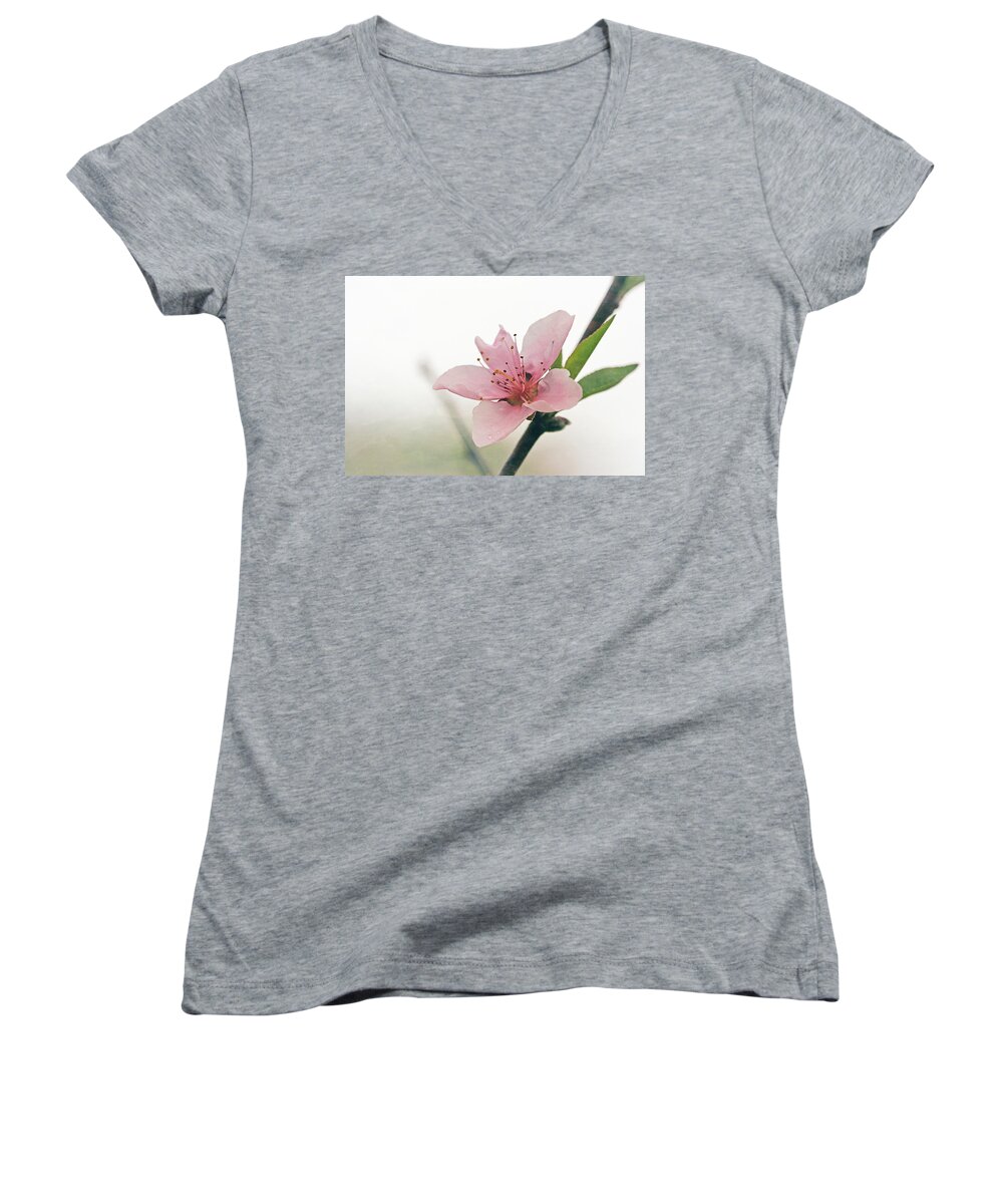 Cindi Ressler Women's V-Neck featuring the photograph Peach Blossom by Cindi Ressler