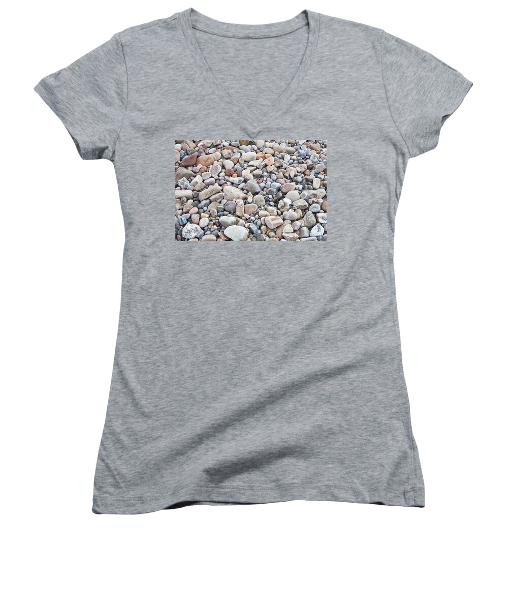 Abstract Women's V-Neck featuring the photograph Pebbles by Tom Gowanlock