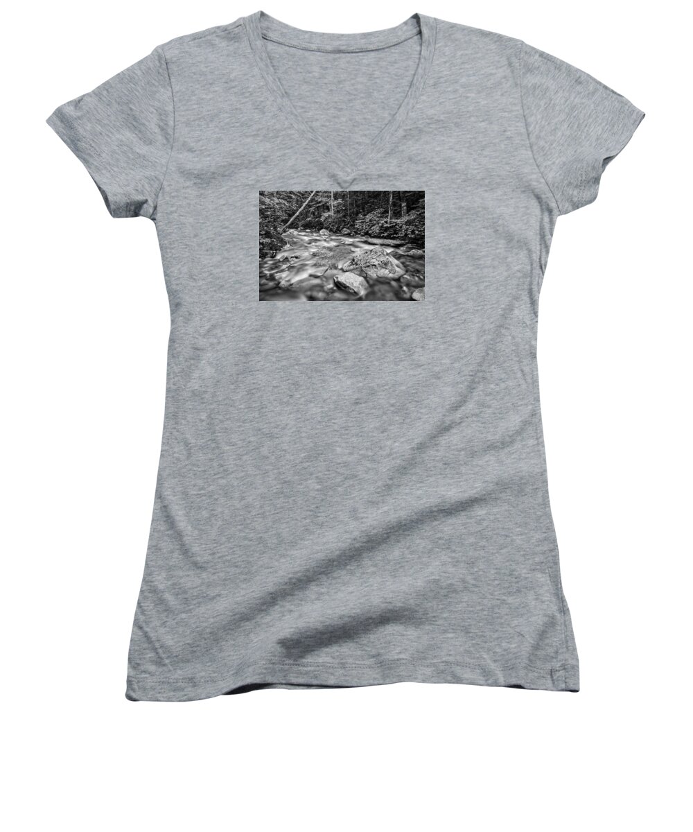 Photograph New Hampshire Women's V-Neck featuring the photograph Pemi River Black-White by Michael Hubley