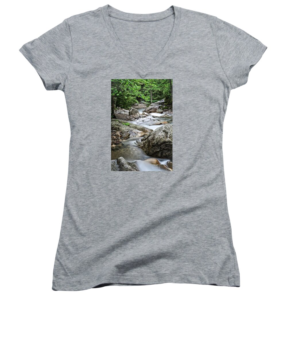 The Pemi Women's V-Neck featuring the photograph Pemigewasset River NH by Michael Hubley