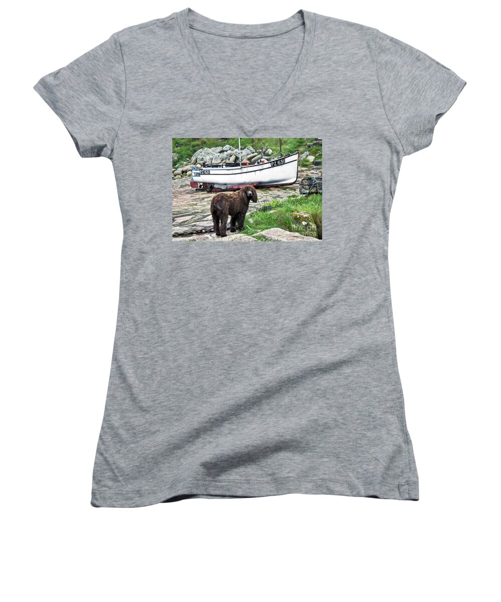 Penberth Women's V-Neck featuring the photograph Penberth Pooch by Terri Waters