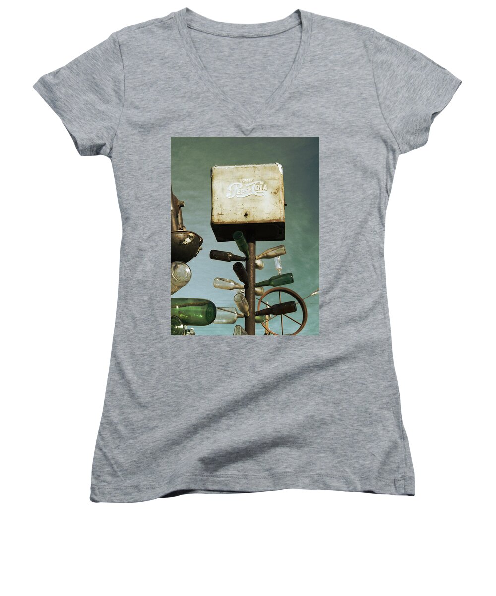 Pepsi Bottle Tree Women's V-Neck featuring the photograph Pepsi Bottle Tree - Route 66 by Glenn McCarthy Art and Photography