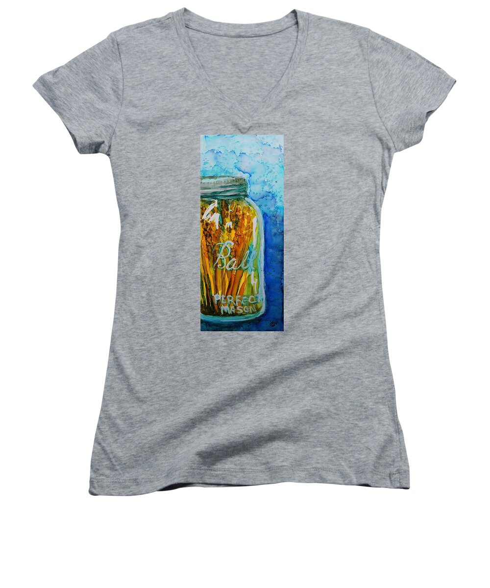 Alcohol Ink Women's V-Neck featuring the painting Perfect Mason - A244 by Catherine Van Der Woerd