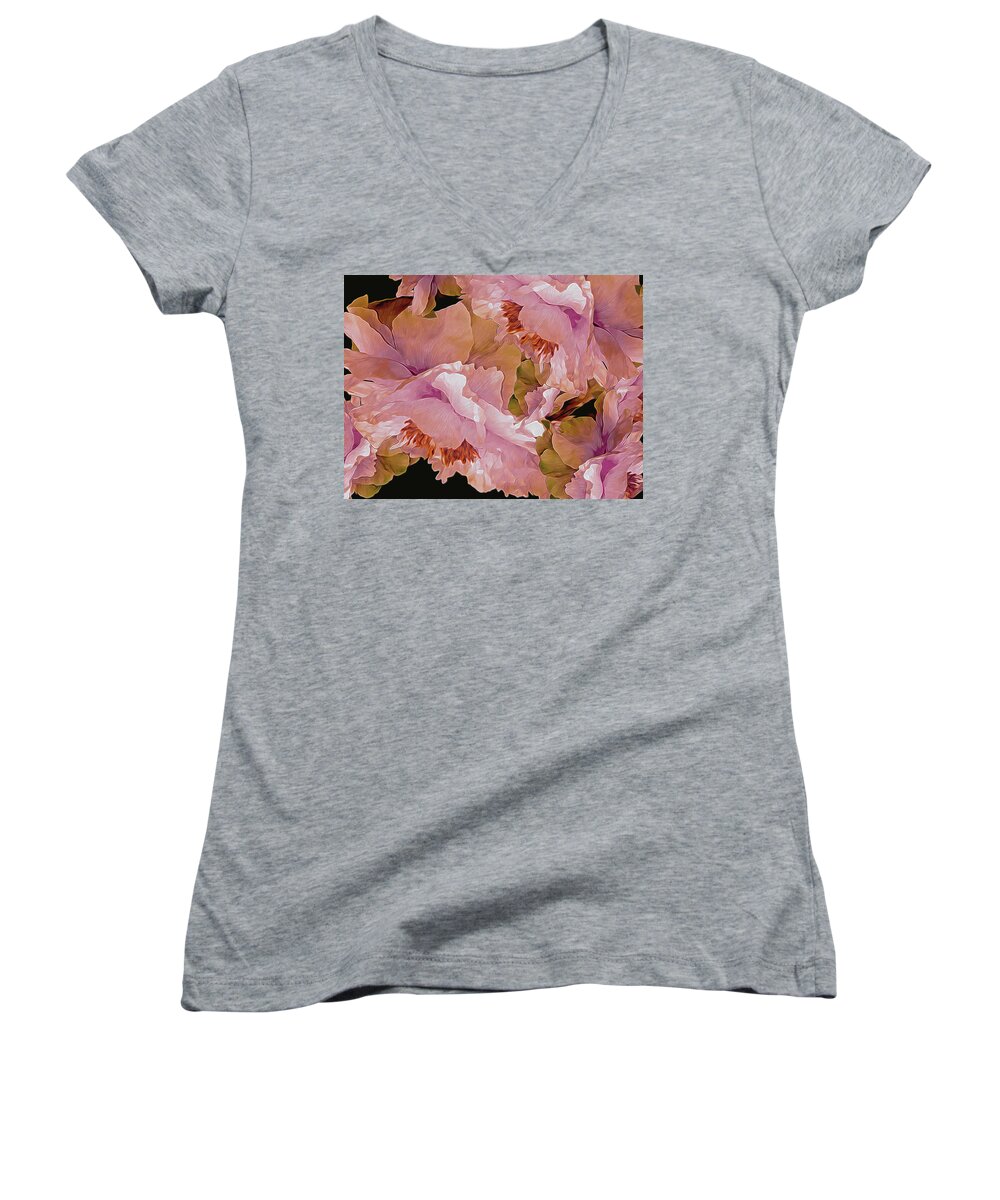 Peony Women's V-Neck featuring the photograph Petal Dimensions 42 by Lynda Lehmann