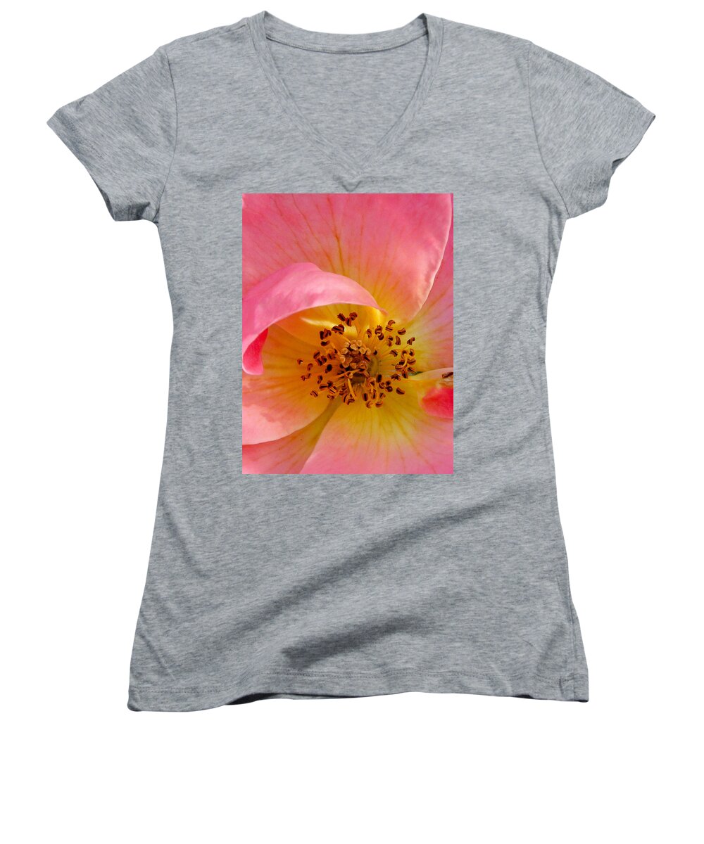 Rose Women's V-Neck featuring the photograph Petal Pink by Geri Glavis