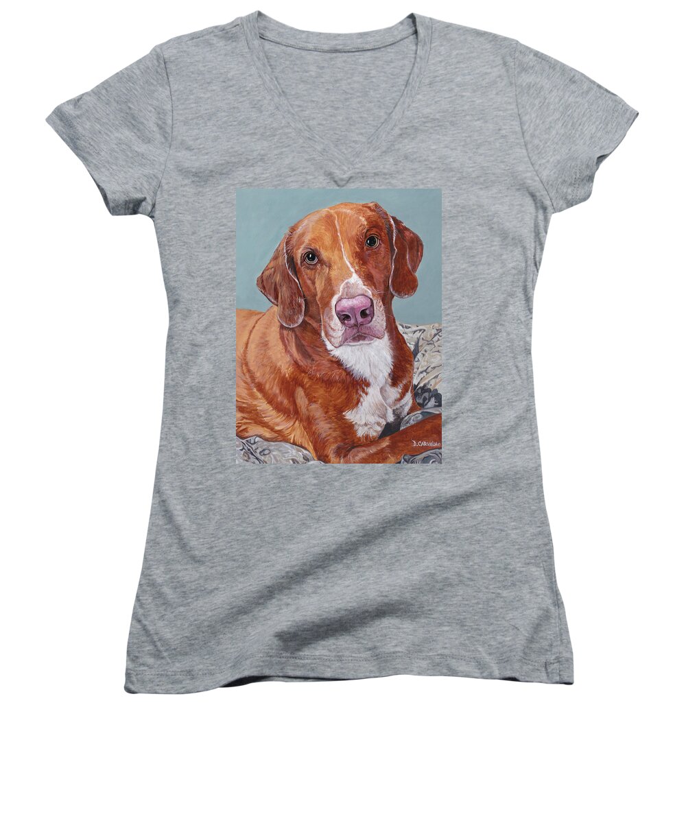Dogs Women's V-Neck featuring the painting Phoebe by Daniel Carvalho