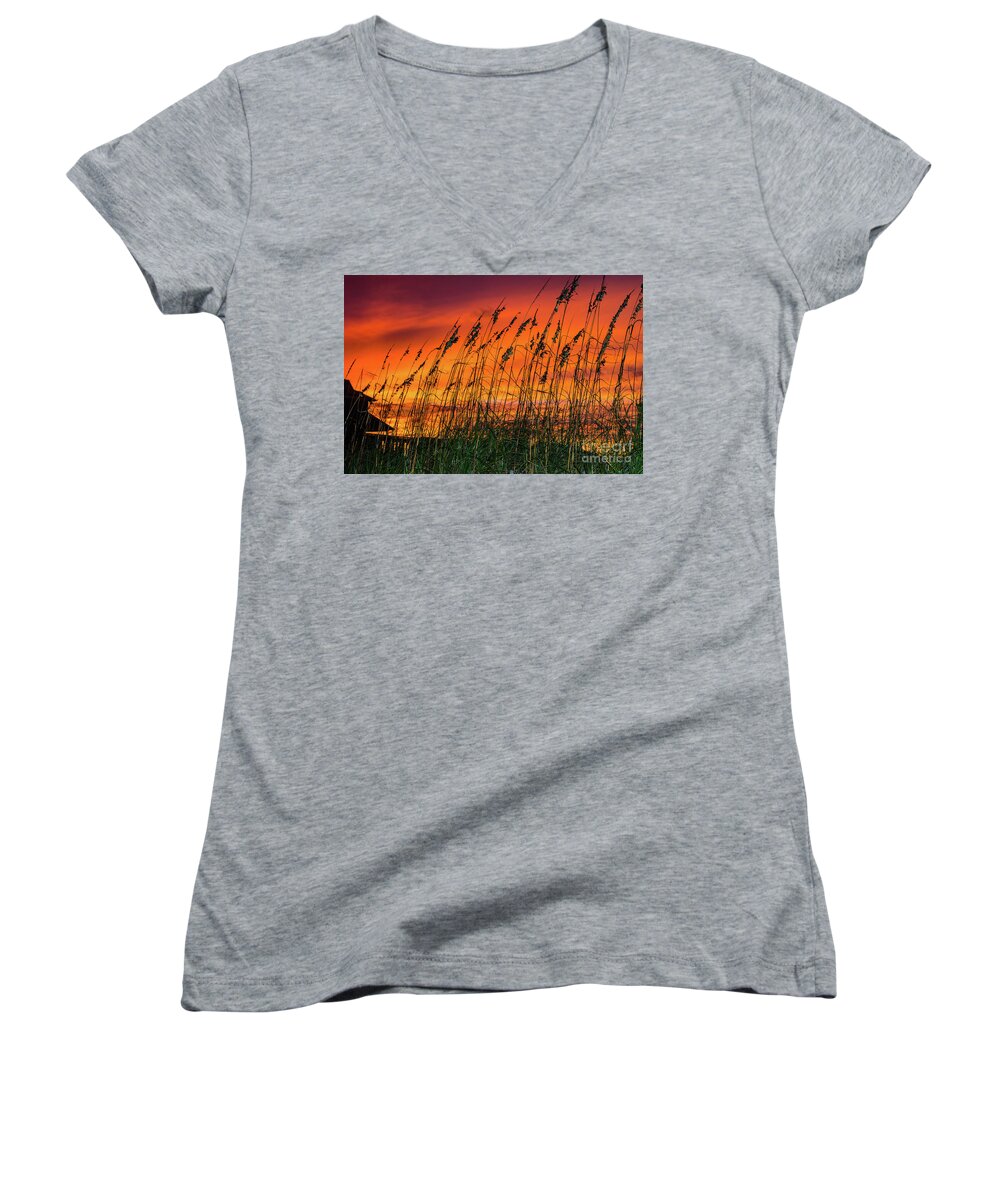 Topsail Island Women's V-Neck featuring the photograph Outer Banks OBX #1 by Buddy Morrison