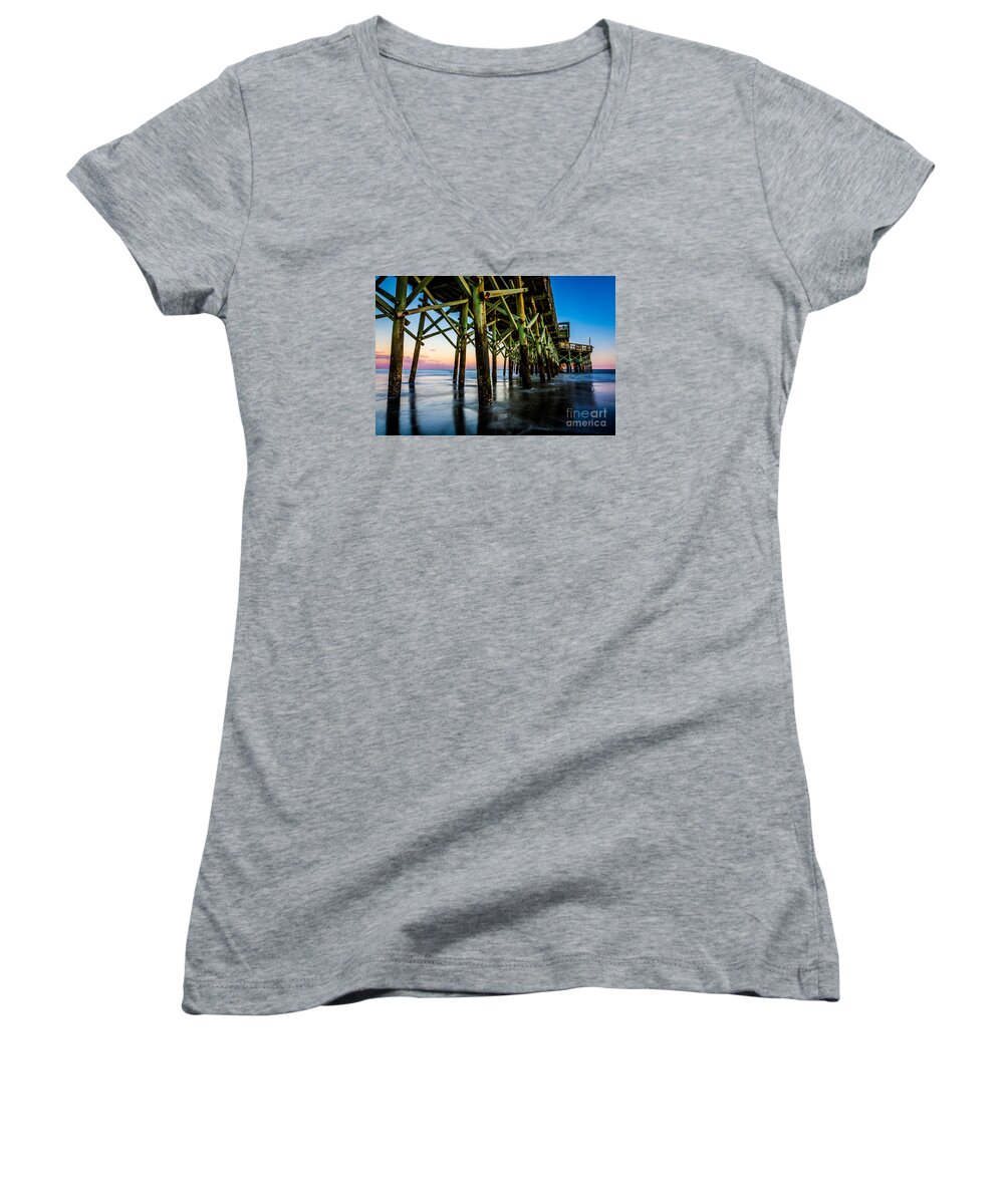 Pier Women's V-Neck featuring the photograph Pier Perspective by David Smith