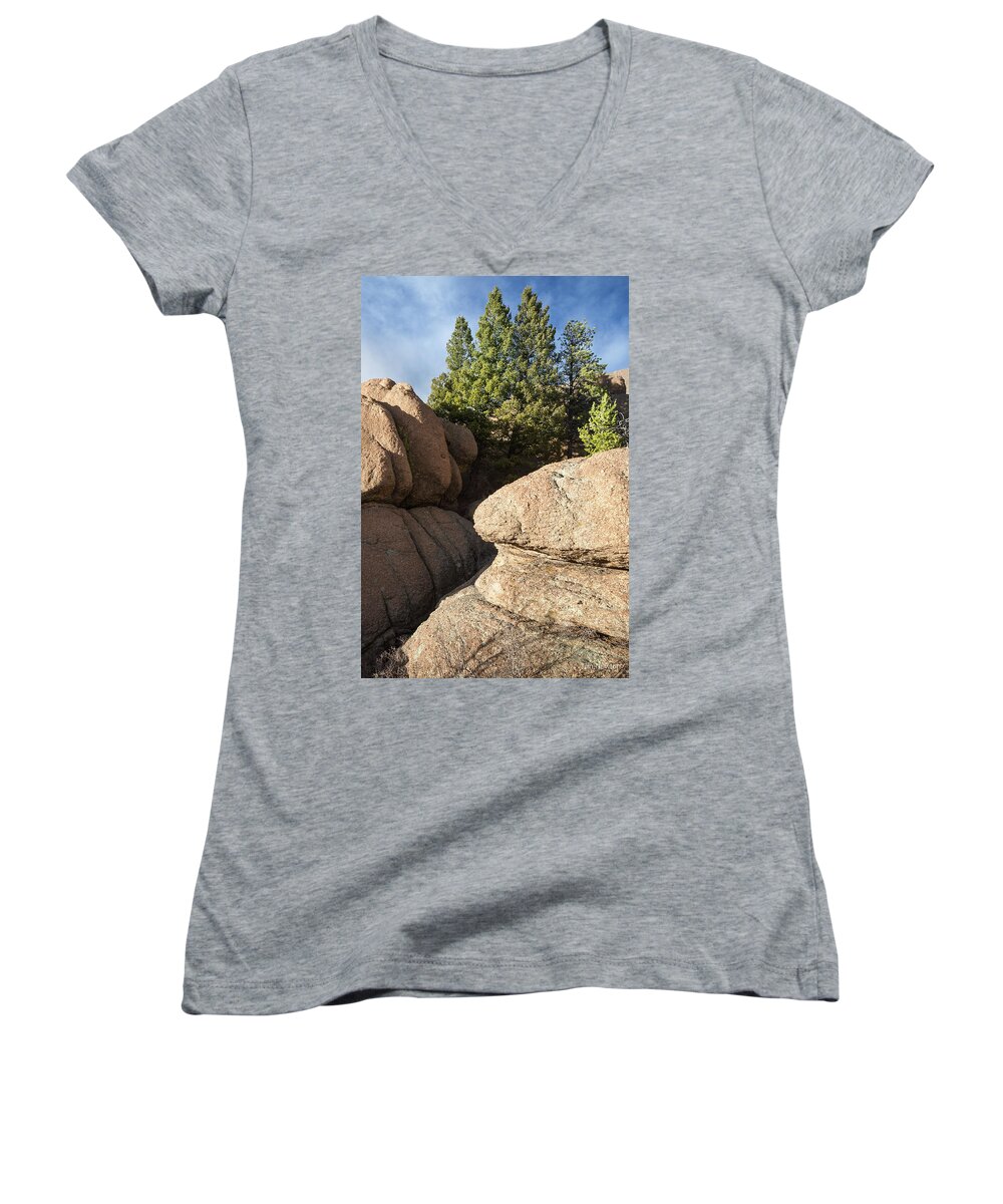 Pine Women's V-Neck featuring the photograph Pines in Granite by Tim Newton
