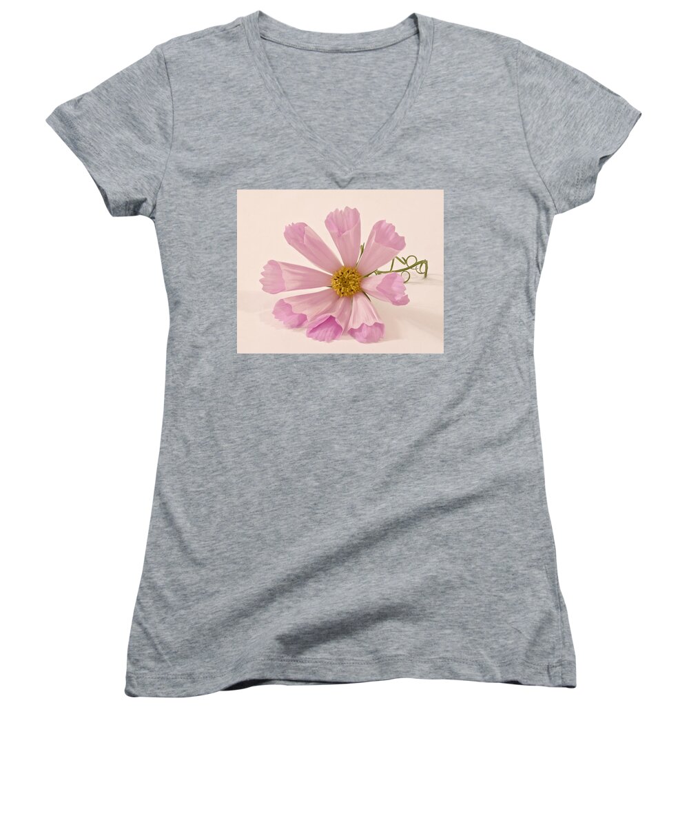 Pink Flower Women's V-Neck featuring the photograph Pink Cosmo - Sea Shell Macro by Sandra Foster