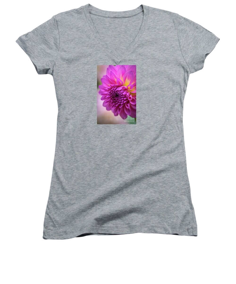 Flower Women's V-Neck featuring the photograph Pink Dahlia by Sal Ahmed