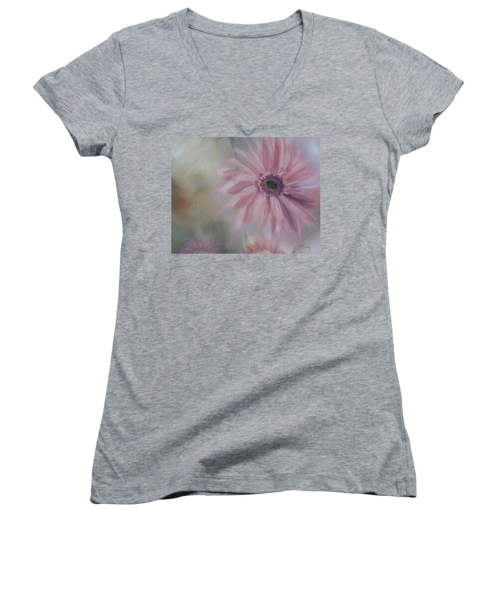 Pink Women's V-Neck featuring the painting Pink Daisies by Donna Tuten