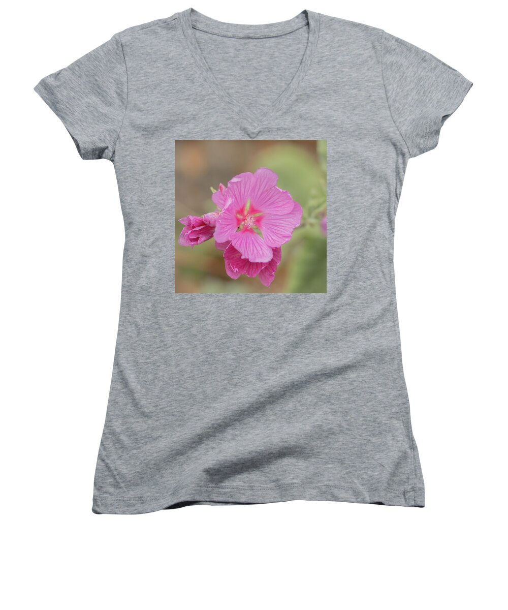 Floral Women's V-Neck featuring the photograph Pink in the Wild by E Faithe Lester