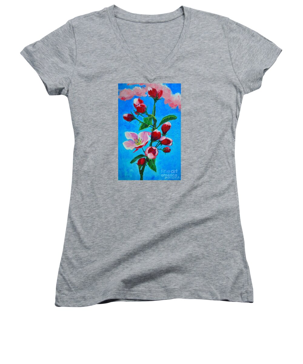  Women's V-Neck featuring the painting Pink Spring by Ana Maria Edulescu