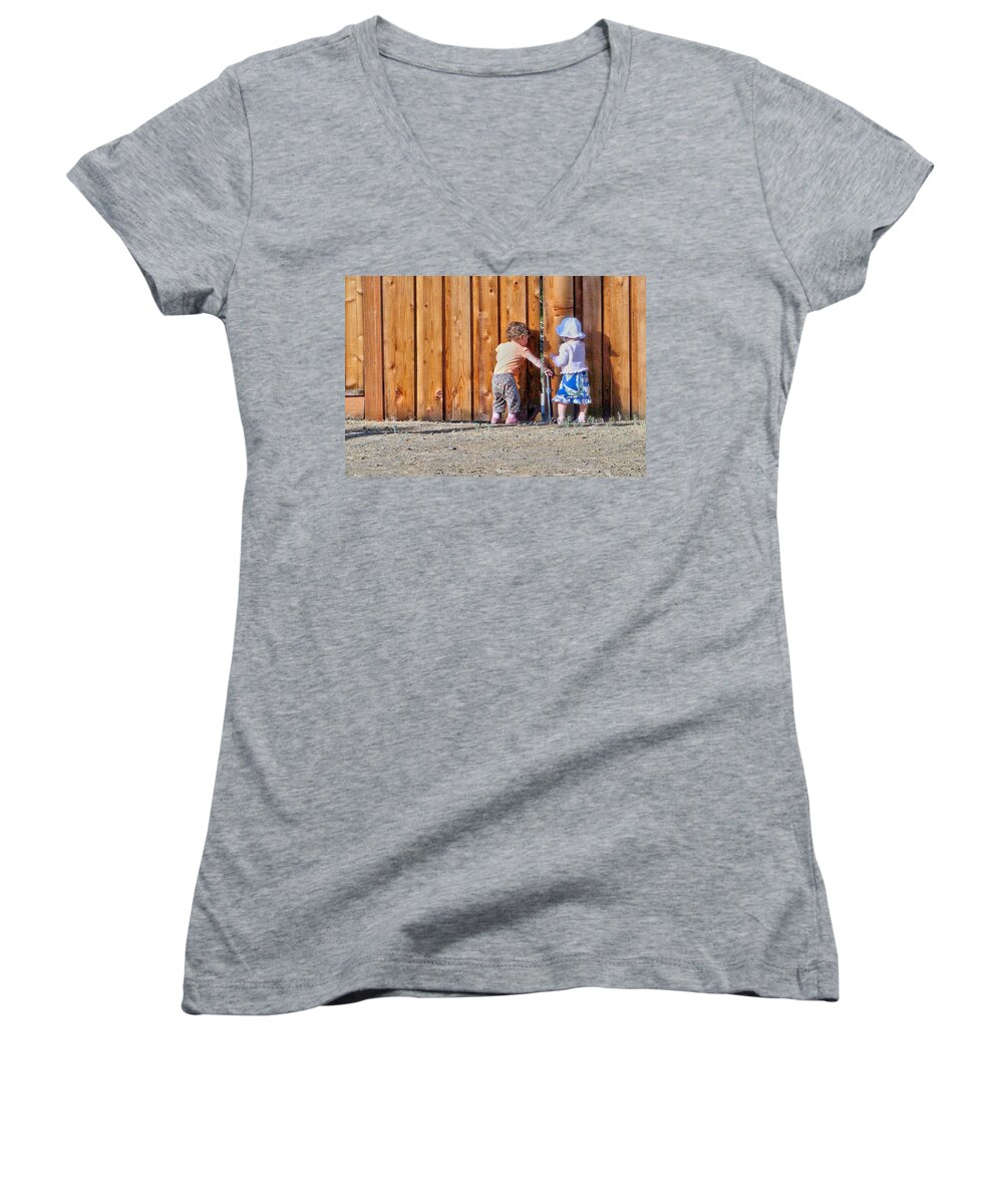 Wood Fence Women's V-Neck featuring the photograph Plans by Nick David