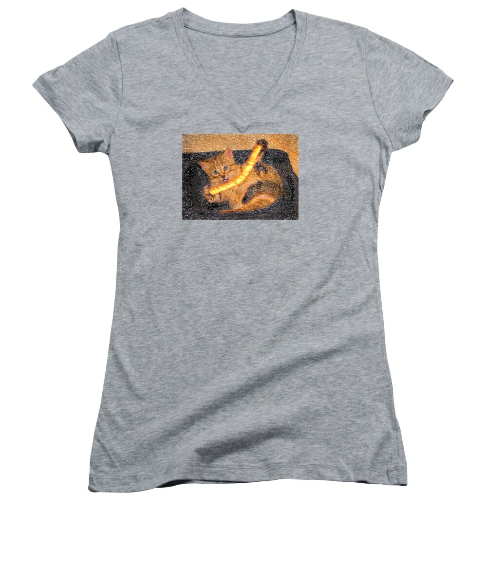 Cat Women's V-Neck featuring the photograph Playing With Fire by David Yocum