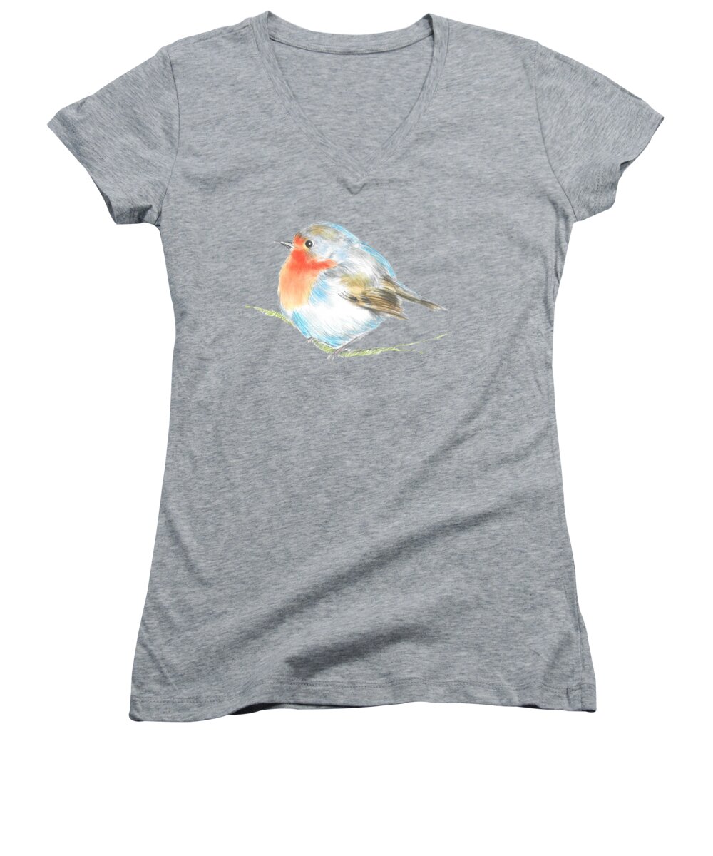 Birds Women's V-Neck featuring the painting Plump is Good #1 by Herb Strobino