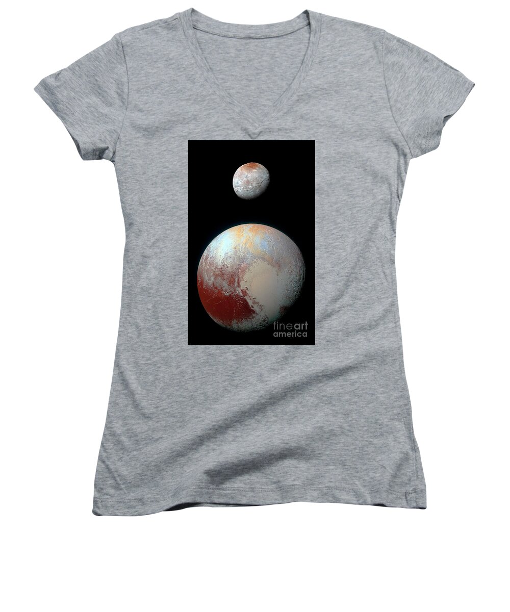Nasa Women's V-Neck featuring the photograph Pluto and Charon by Nicholas Burningham