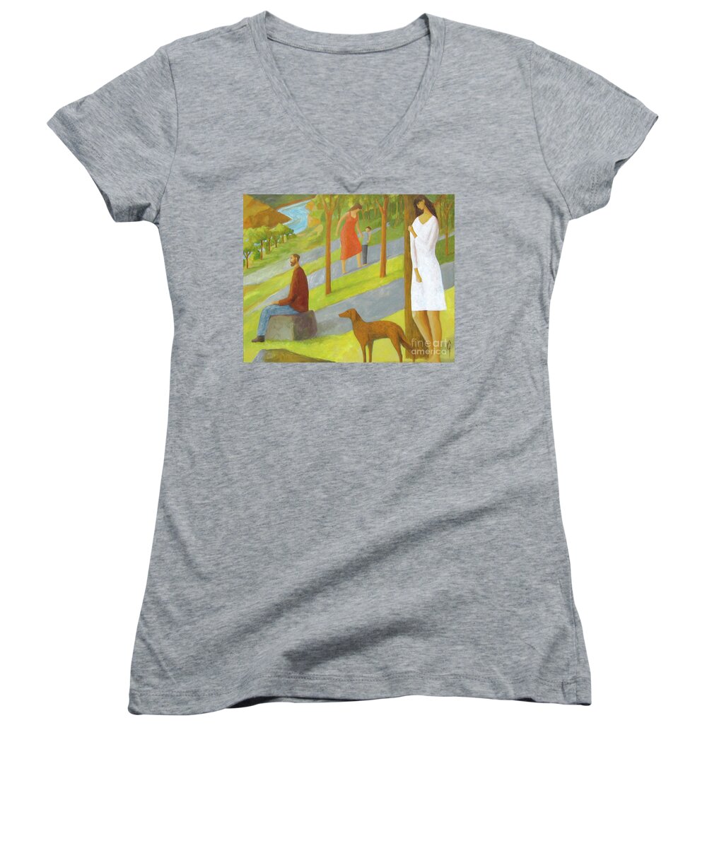 Hill Women's V-Neck featuring the painting Poets Hill by Glenn Quist