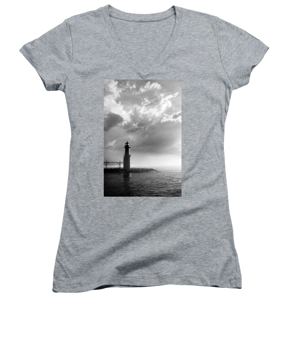 Lighthouse Women's V-Neck featuring the photograph Point of Inspiration by Bill Pevlor
