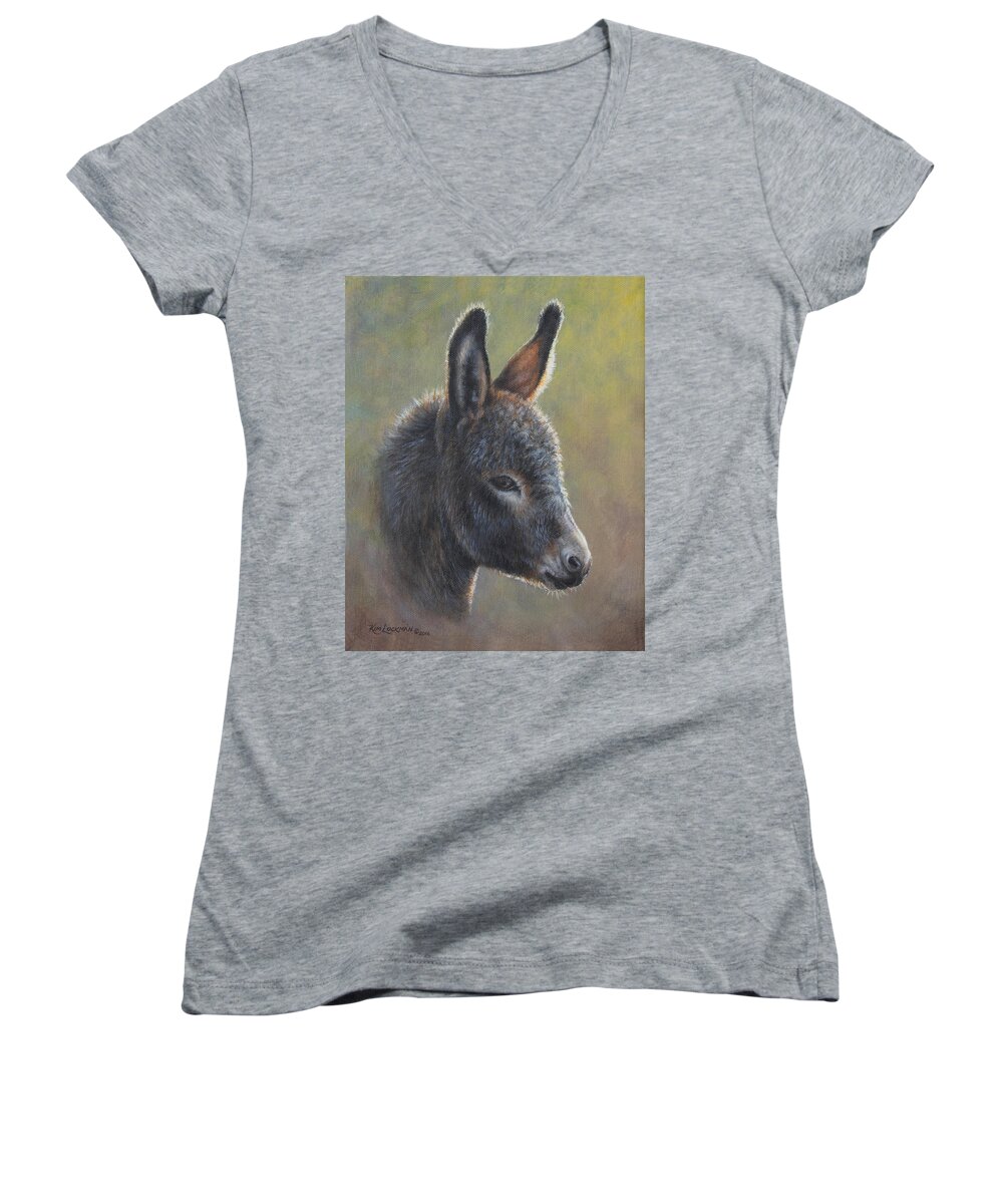 Donkey Women's V-Neck featuring the painting Poncho by Kim Lockman