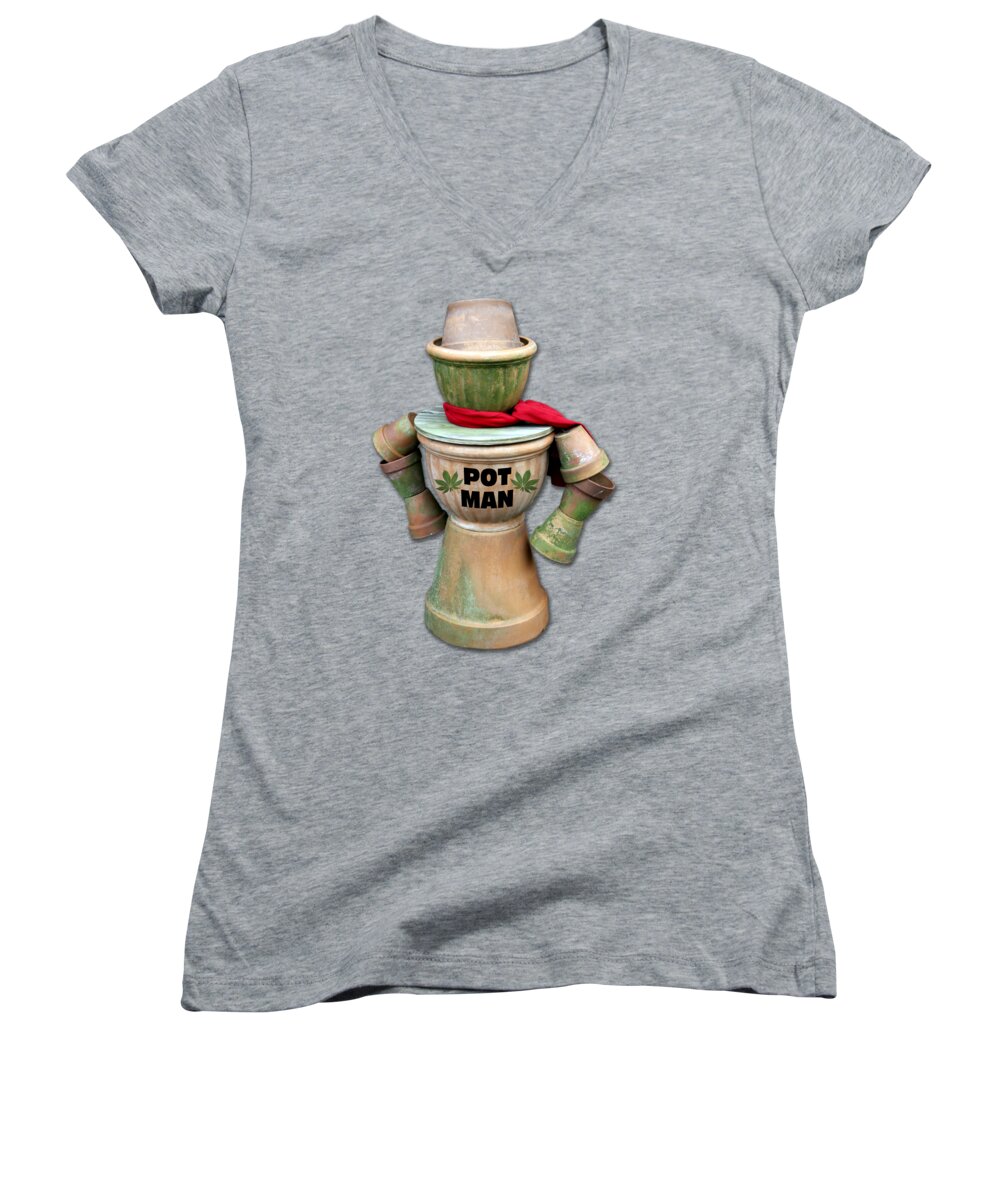 Scarf Women's V-Neck featuring the photograph Pot Man T-Shirt by Bob Slitzan