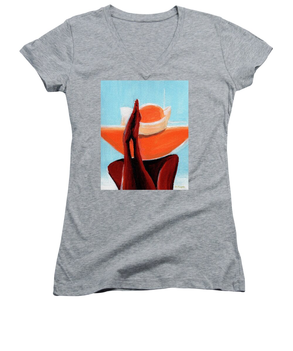 Hats Women's V-Neck featuring the painting Peachy Prayer by C F Legette