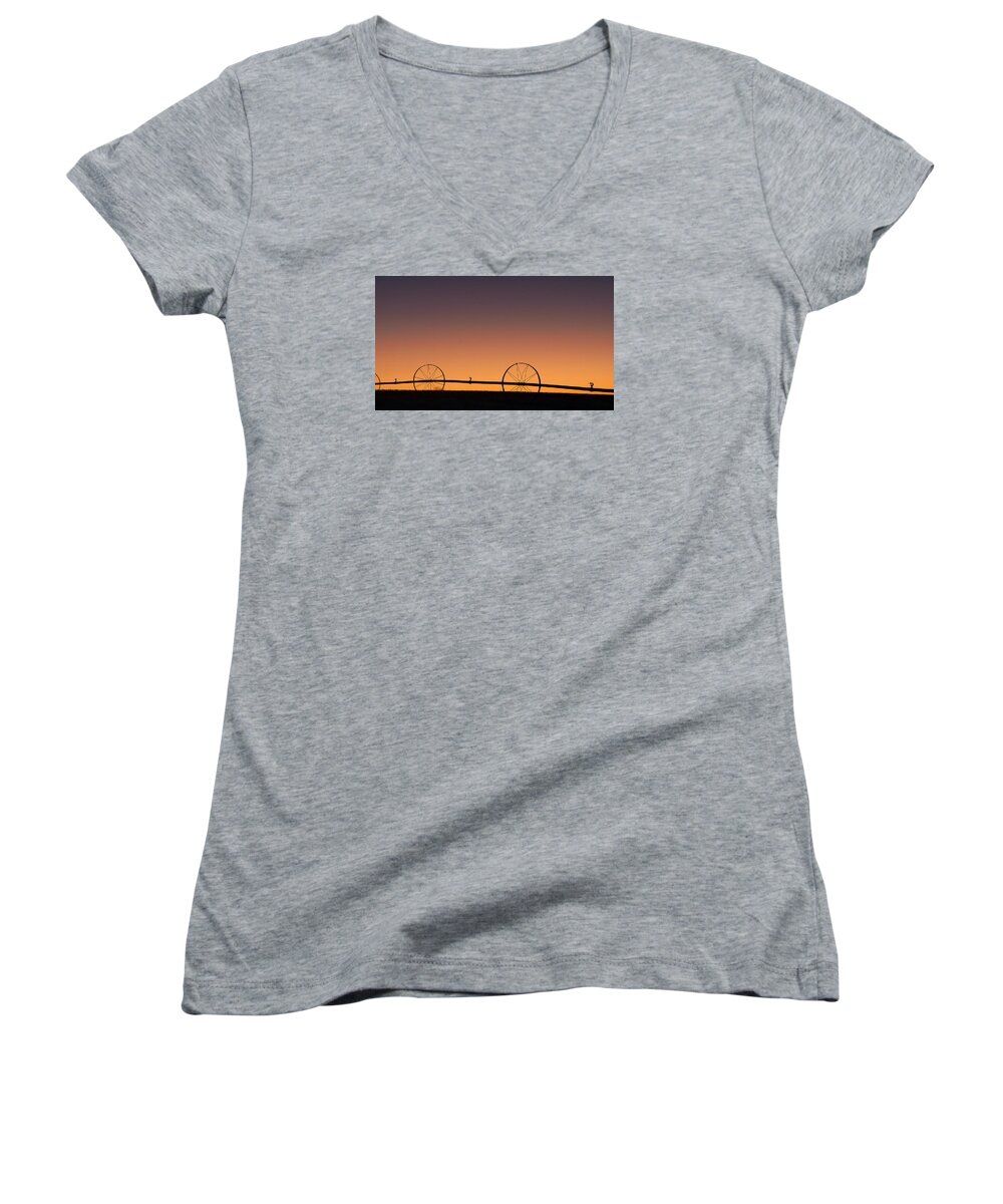 Horizon Women's V-Neck featuring the photograph Pre-dawn Orange Sky by Monte Stevens