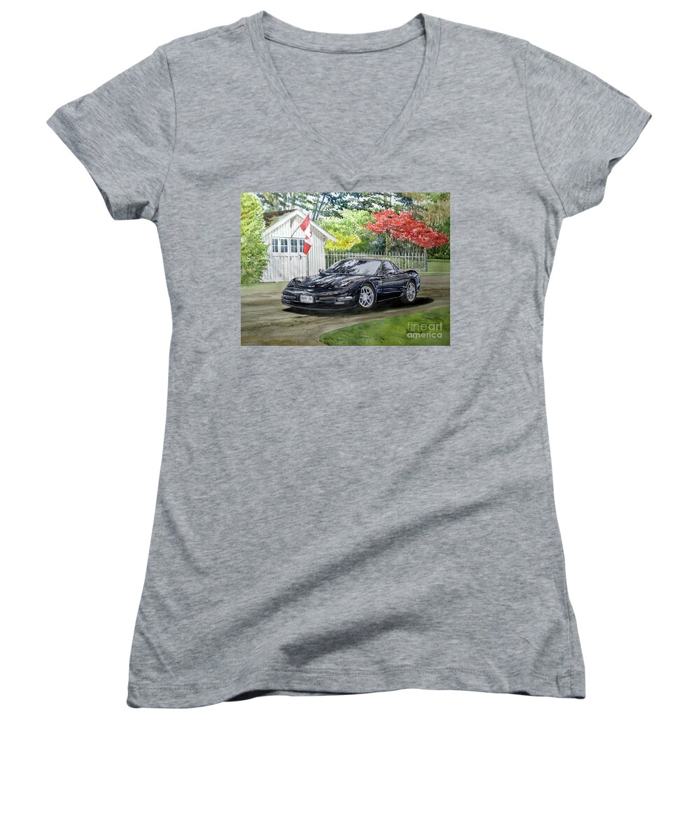 Automobile Women's V-Neck featuring the painting Pride And Joy by William Band