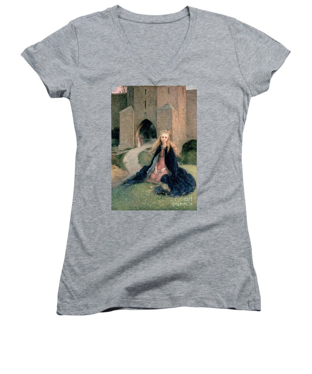 Princess With A Spindle Women's V-Neck featuring the painting Princess with a spindle by Hanna Pauli by Hanna Pauli