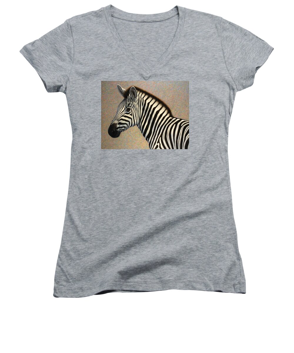 Zebra Women's V-Neck featuring the painting Principled by James W Johnson