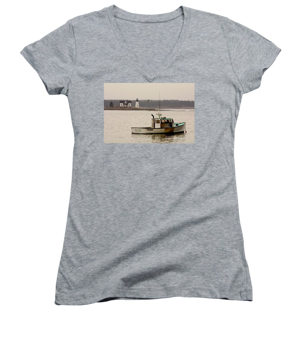Fishing Women's V-Neck featuring the photograph Prospect Harbor Lighthouse by Brent L Ander