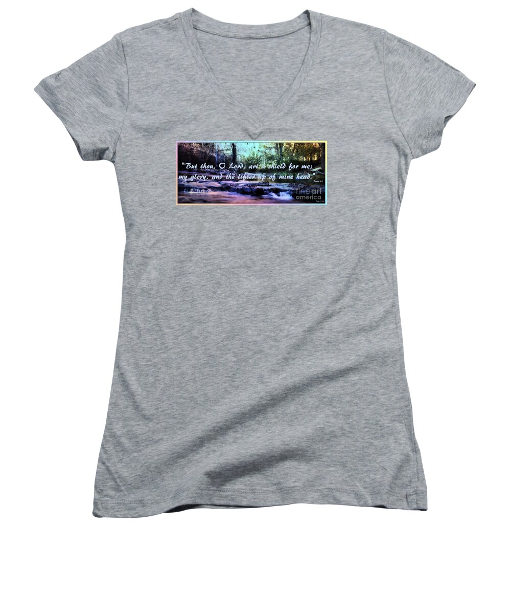 Psalms Women's V-Neck featuring the photograph Psalms 3 and 3 by Tracy Brock