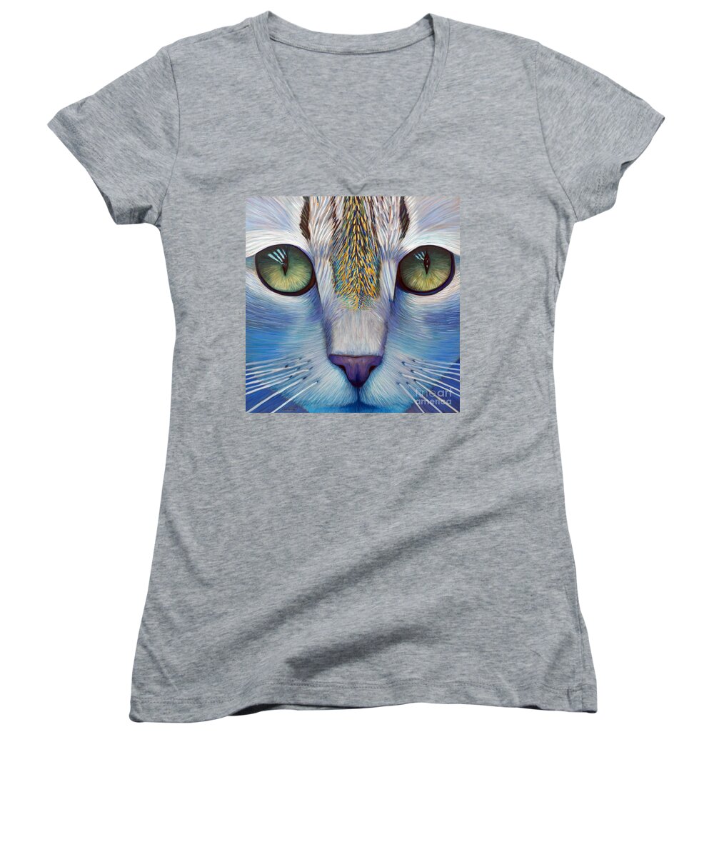 Cat Women's V-Neck featuring the painting Purity by Brian Commerford