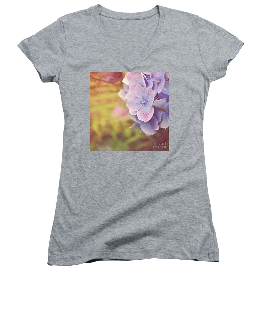 Flower Women's V-Neck featuring the photograph Purple Hydrangea by Lyn Randle