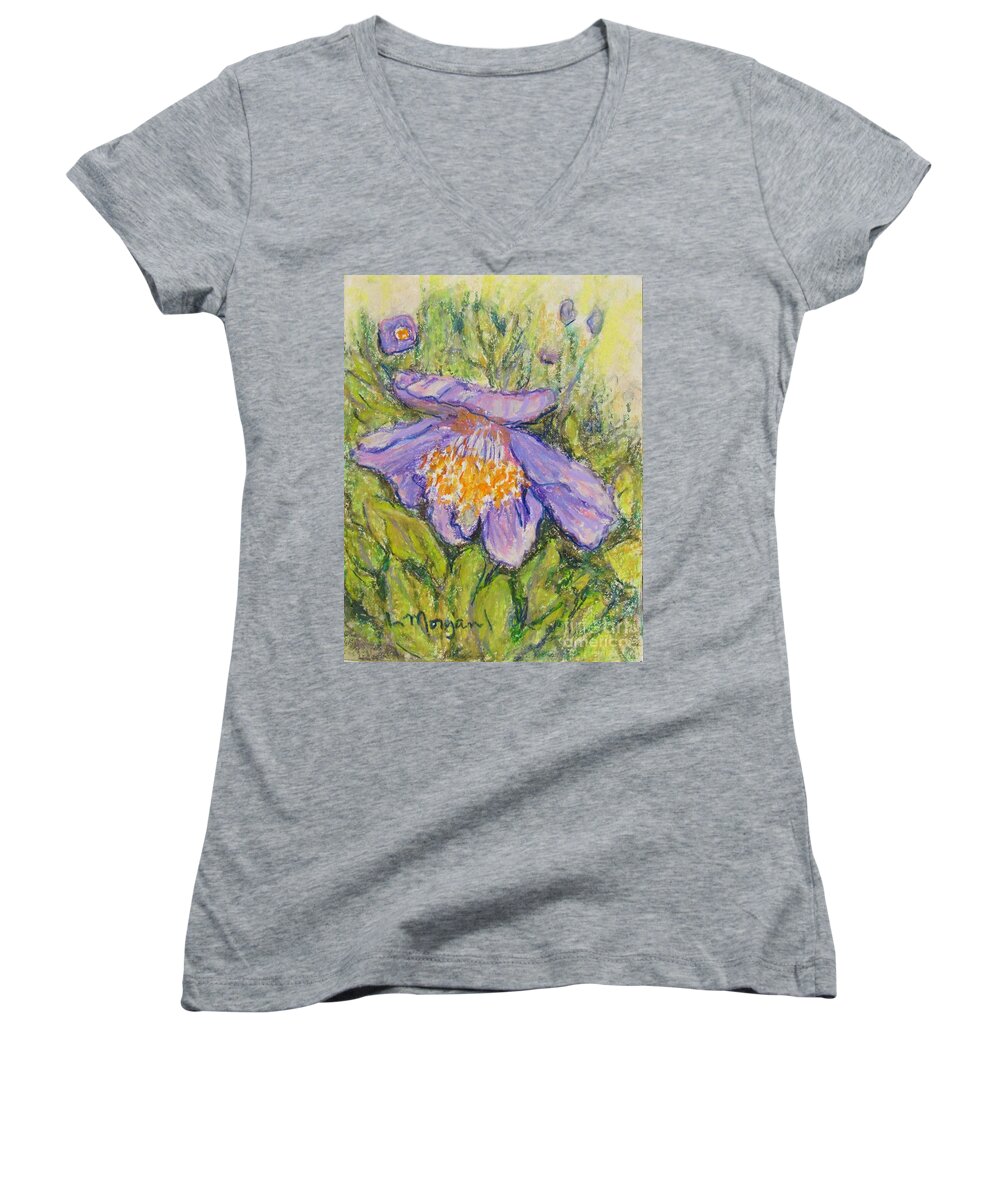 Poppy Women's V-Neck featuring the painting Purple Poppy by Laurie Morgan