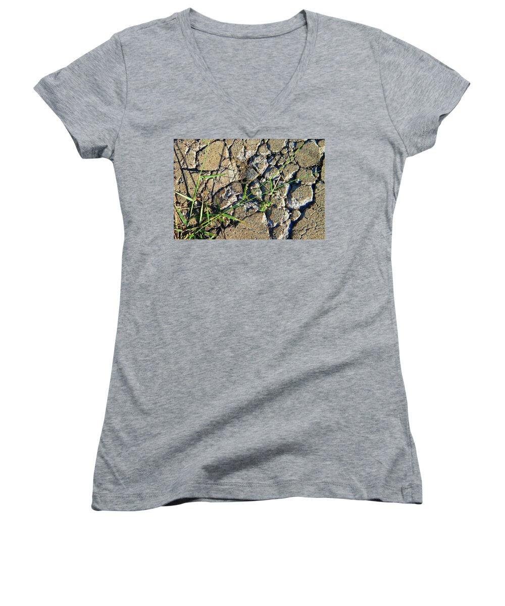 Abstract Women's V-Neck featuring the photograph Pushing through Concrete by Lenore Senior