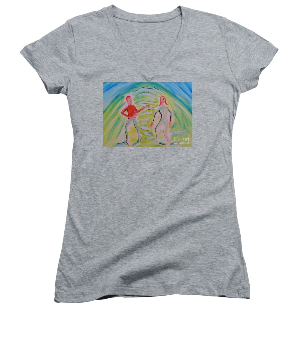 Quantum Entanglement Women's V-Neck featuring the painting Quantum Entanglement by Stanley Morganstein