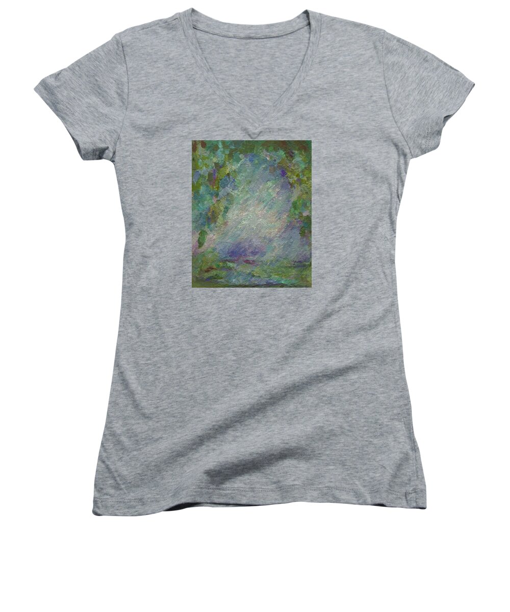 Rain Women's V-Neck featuring the painting Rain Down by Mary Wolf