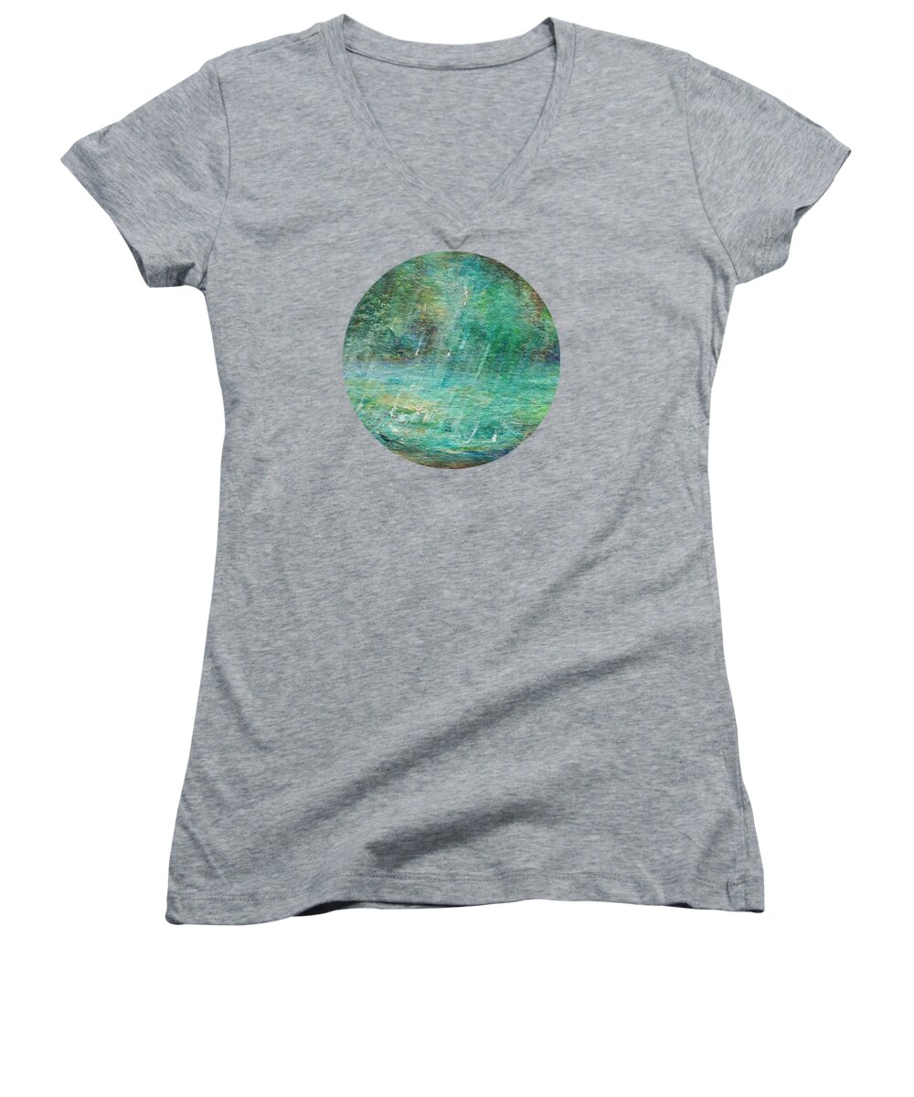 Landscape Painting Women's V-Neck featuring the painting Rain on the Pond by Mary Wolf