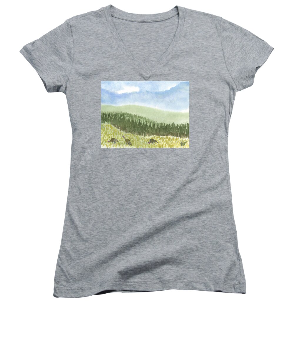 Turkey Women's V-Neck featuring the painting Range In The Wilds by Victor Vosen